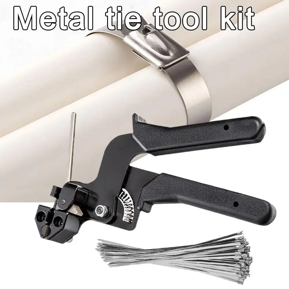 Kit Metal Tie Wrap Gun Alicate de cabo, Cortador de cinta de fixação, Zip de tensão ajustável, Aço inoxidável, Ferramentas manuais de travamento automático