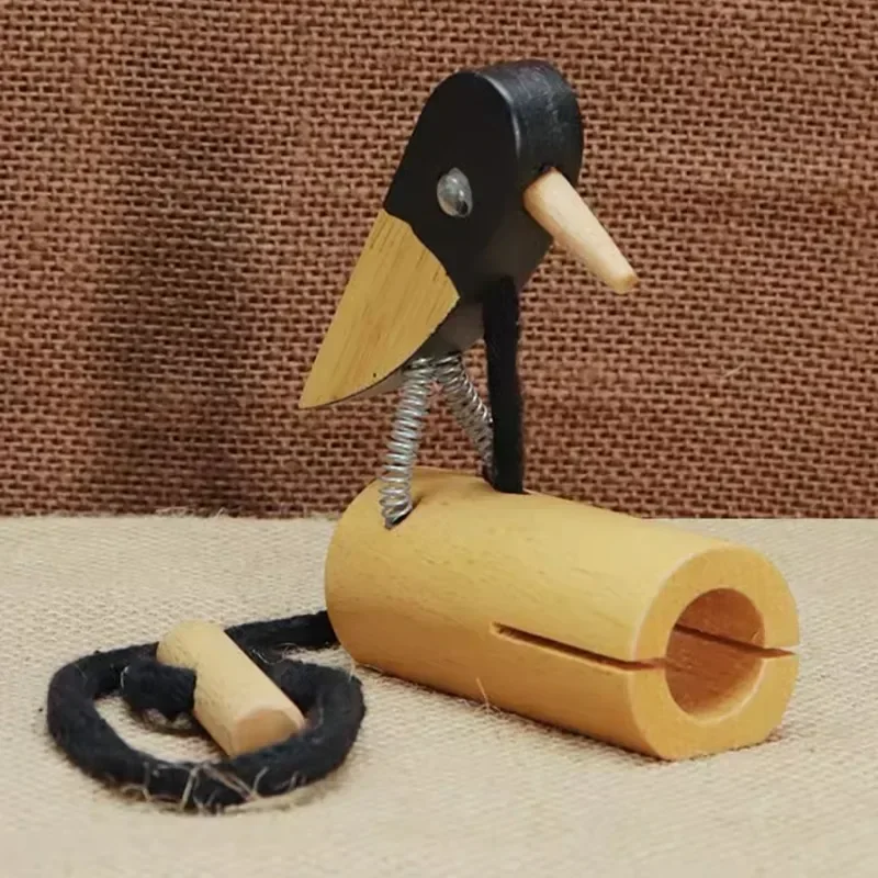 Wooden Woodpecker Sound Tube Pull Rope Kindergarten Crow Sounder Birdsong Sound Effect Musical Orff Percussion Instruments
