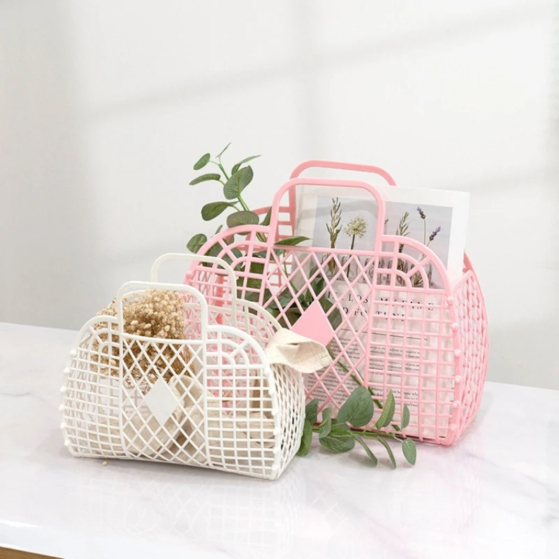 1PC Fashion Foldable Storage Basket, Cosmetics Storage Basket, Bathroom Storage Basket, Hollowed Out Storage Basket, Beach Bag