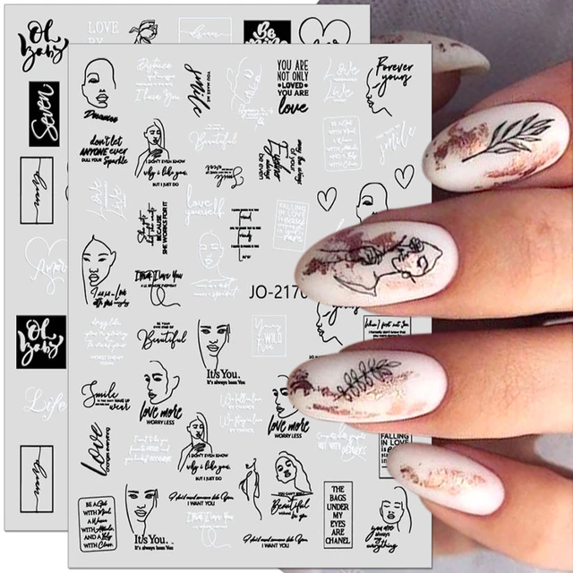 Nail Art Stickers Letter White Black Gold Nail Stickers Nails Alphabet  Laser Self Adhesive 3d Nail Decals Nail Art Decorations - Stickers & Decals  - AliExpress