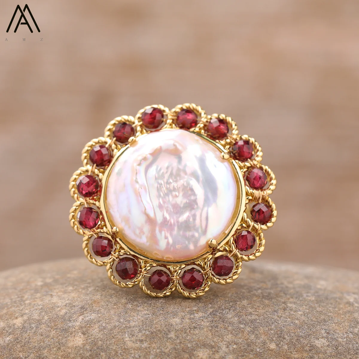 Women High Quality Pearl Finger Rings Bohemia Natural Amazonite Amethsyt Crystal Adjustable Ring Fashion Birthday Jewelry Gifts