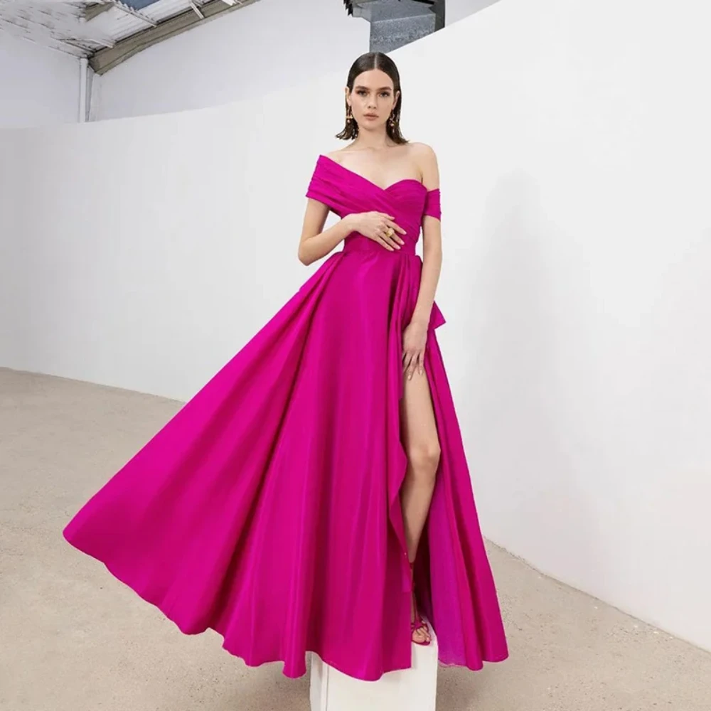 

Simple 2024 Party Prom Gowns Satin Off Shoulder Sweetheart Neck Evening Dress Ruffles A-Line Custom Made Formal Occasion Dresses