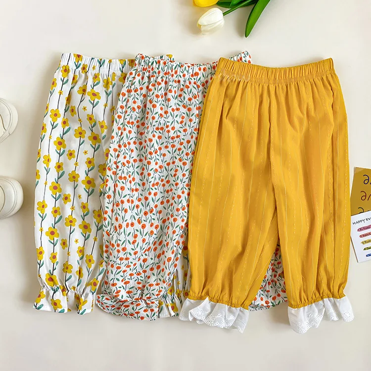 

Children's Pants for Girls Clothes Chiffon Waist Baby Anti-mosquito Pant Trousers Candy Colors Summer Breathable Sports Pants