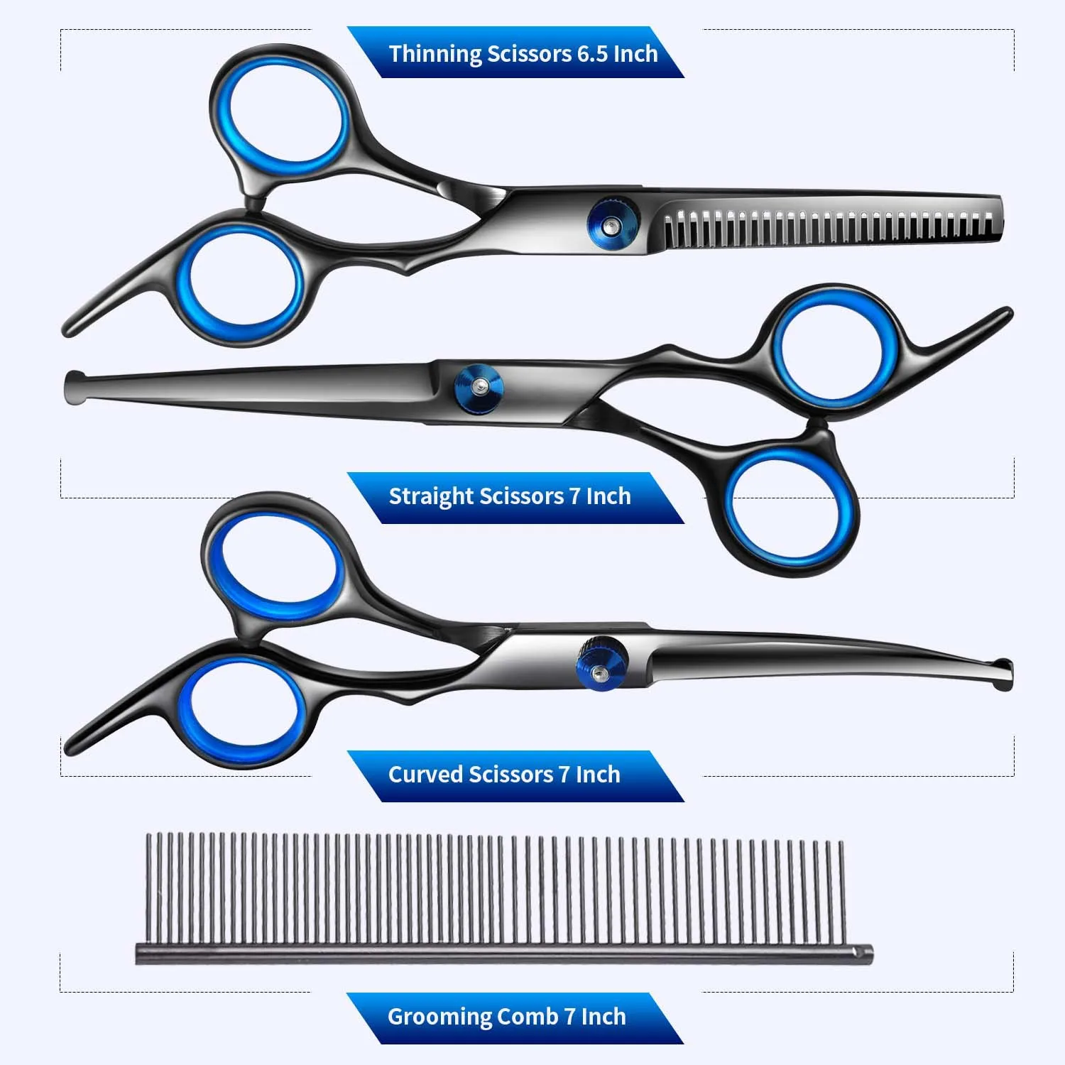 Dog Grooming Scissors Kit Professional Stainless Steel Round Head Pet Shears Animal Cutting Portable