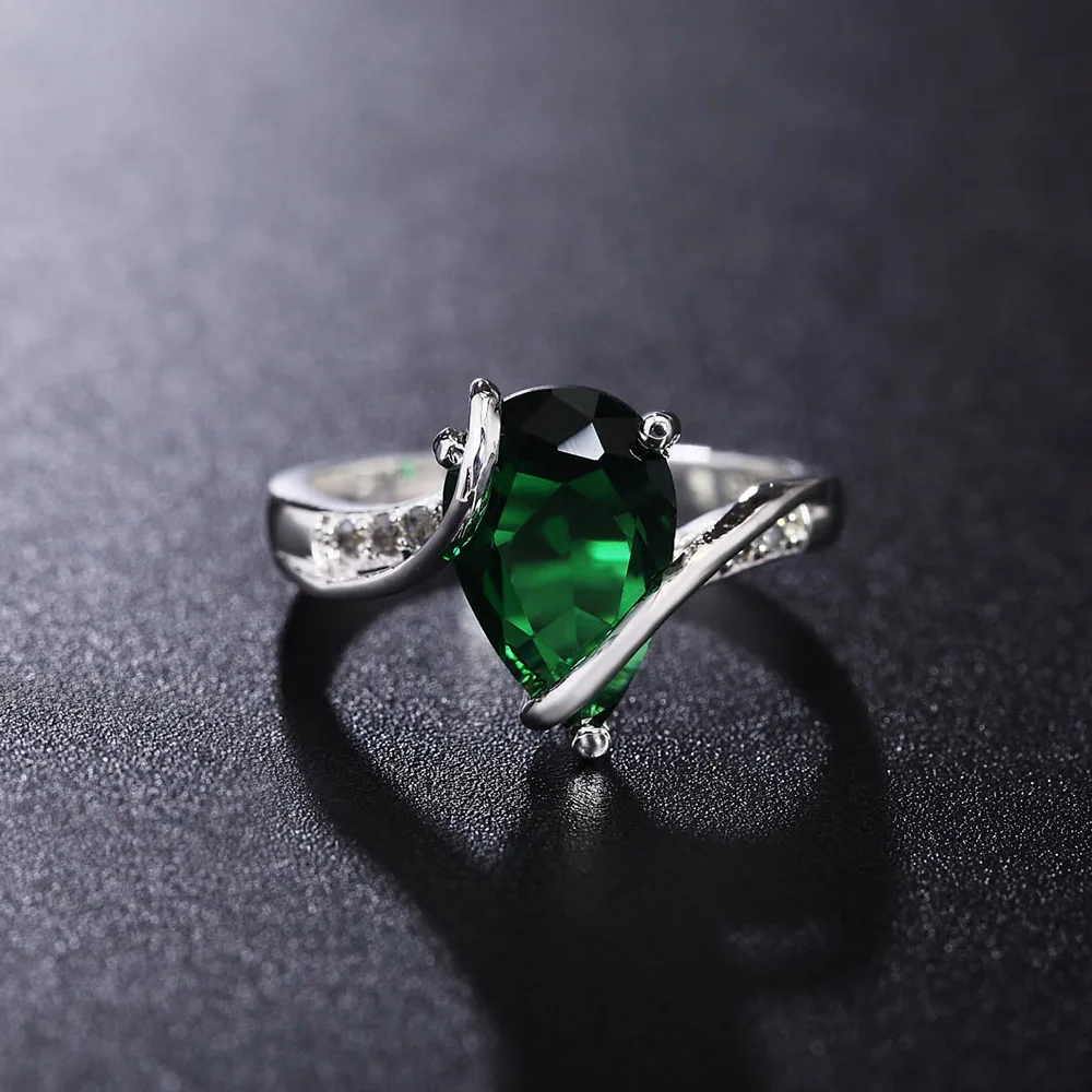 925 Sterling silver green crystal Water droplets Rings For women size 7 8 Fashion engagement wedding Jewelry,silver ring,wedding rings,silver rings