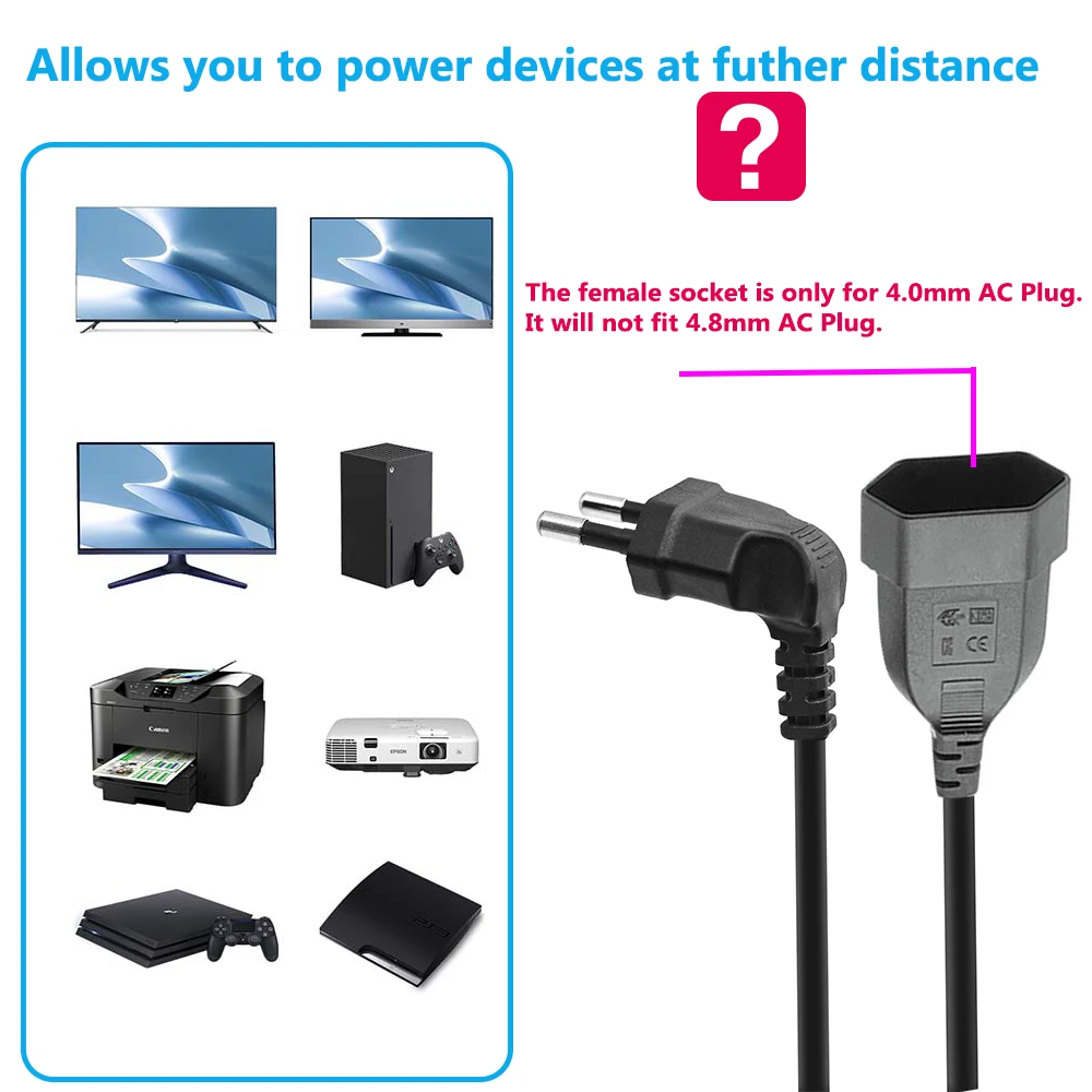 Enhanced European 2-Prong AC Power Extension Cable