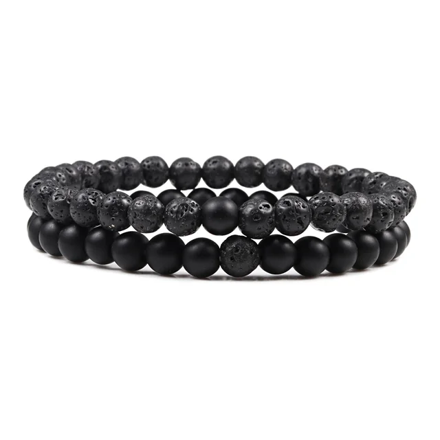 Ensemble de bracelets pour couple, charme en pierre naturelle œil de tigre et lave noire, bracelet extensible tendance, bracelet perlé de yoga, bijoux d'amitié, cadeau