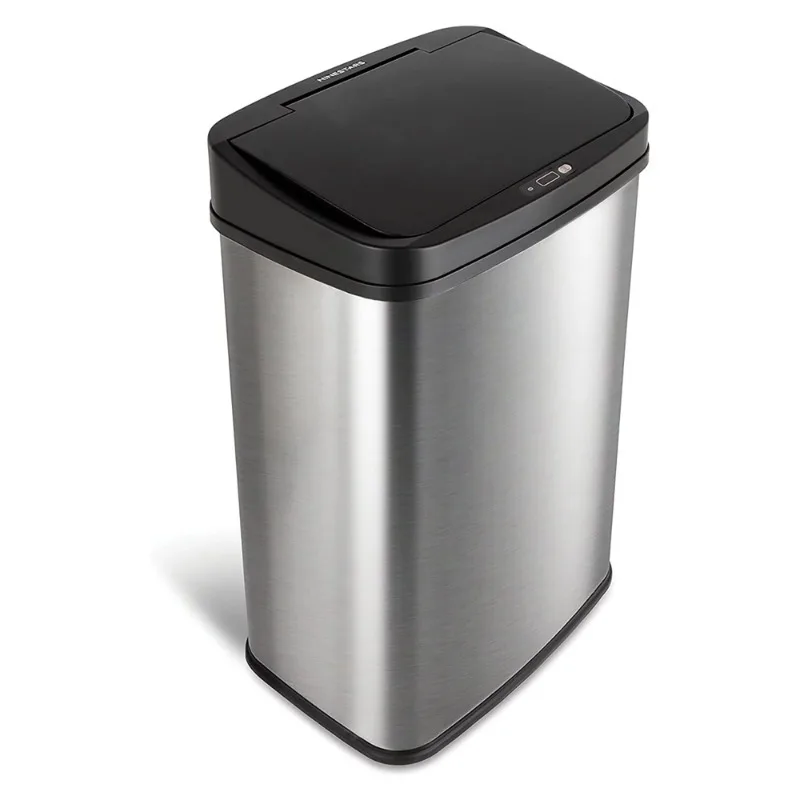 13 Gallon Automatic Trash Can for Kitchen Black Steel Touchless Motion Sensor Bin Soft Close Lid 50L LED Timer Slim Design