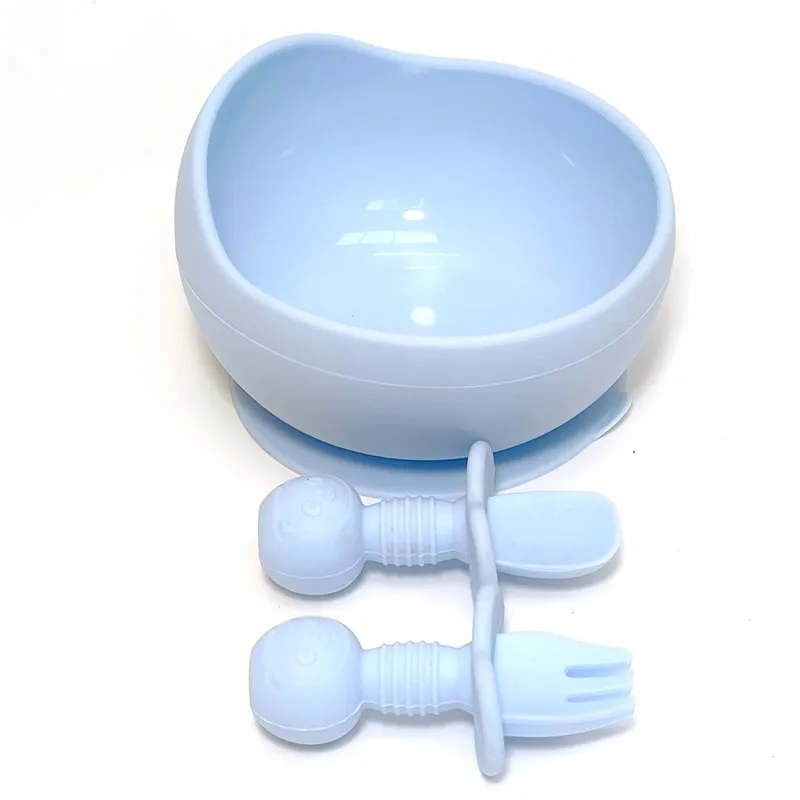 3pcs Silicone Complementary Bowl Baby Silicone Bowl Baby Fork Spoon Set Children's Autonomous Complementary Silicone Meal Plate