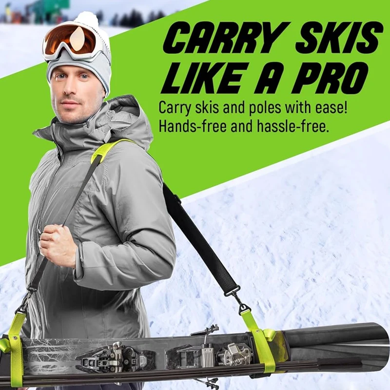 Sangles de transport pour ski, bâtons, bottes, ski, avec sangles réglables antidérapantes, boucle en métal, crochet pivotant, accessoire pour snowboard