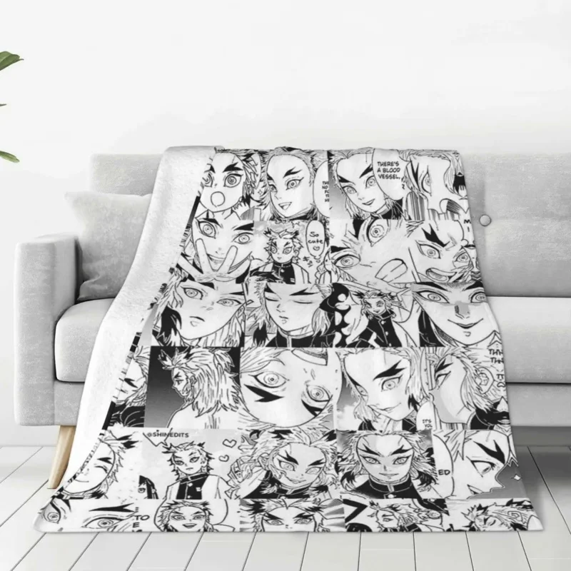 

Demon Slayer Flannel Blankets Rengoku Aniki Collage Novelty Throw Blanket for Sofa Bedding Lounge Rug Piece