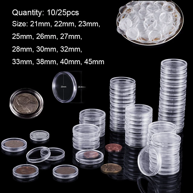 Cápsulas de plástico transparente para monedas, Fundas protectoras  redondas, 100 piezas, 18/19/20/21/23/24/25/26/28/30mm - AliExpress