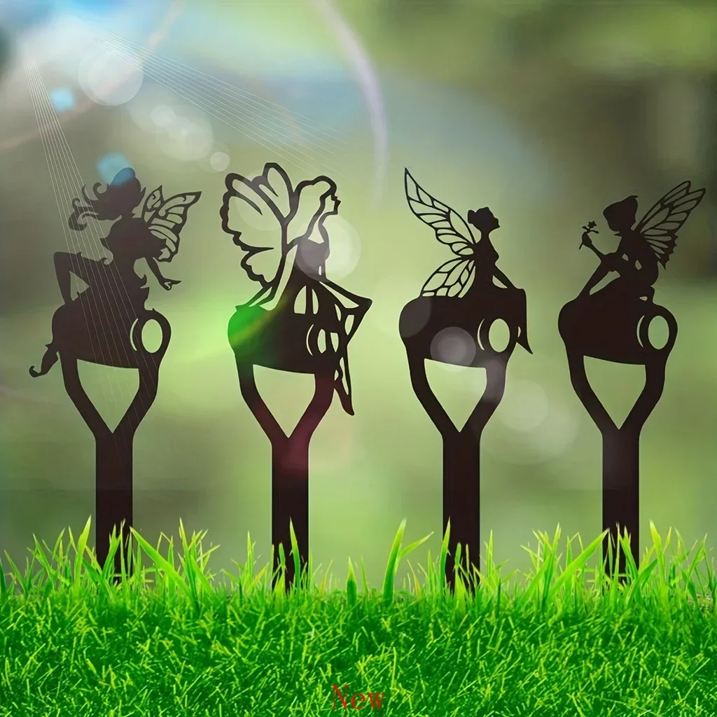 Rustic Garden Decoration Small Fairy Garden Stake with Elf on A Spade Wall Art Home Decoration Yard Garden Party Decor wall dec garden metal fairy decoration wooden pile elf silhouette fairy home decoration lawn backyard outdoor yard garden tree decoration