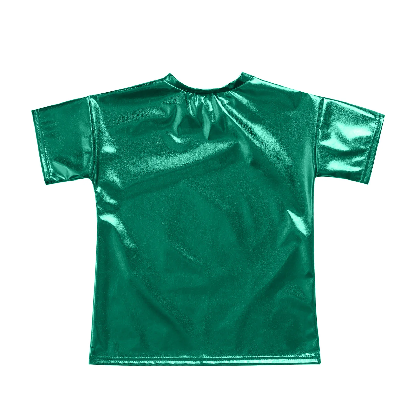 Kids Dance Tops Kids Girls Boys T Shirt Jazz Dance Tops Metallic Shiny Short Sleeve Round Neck Modern Jazz Party Stage Performance Top Dancewear