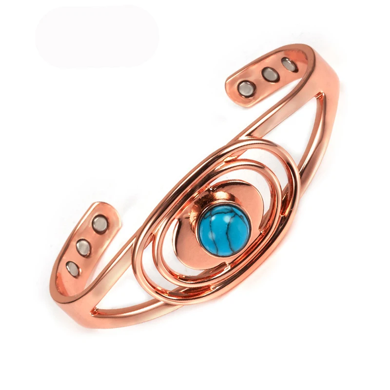 Magnetic Pure Copper Bracelets Women Blue Stone Adjustable Open Cuff Health Bangles Fashion Jewelry bangle bracelet stone bracelet magnetic bracelet