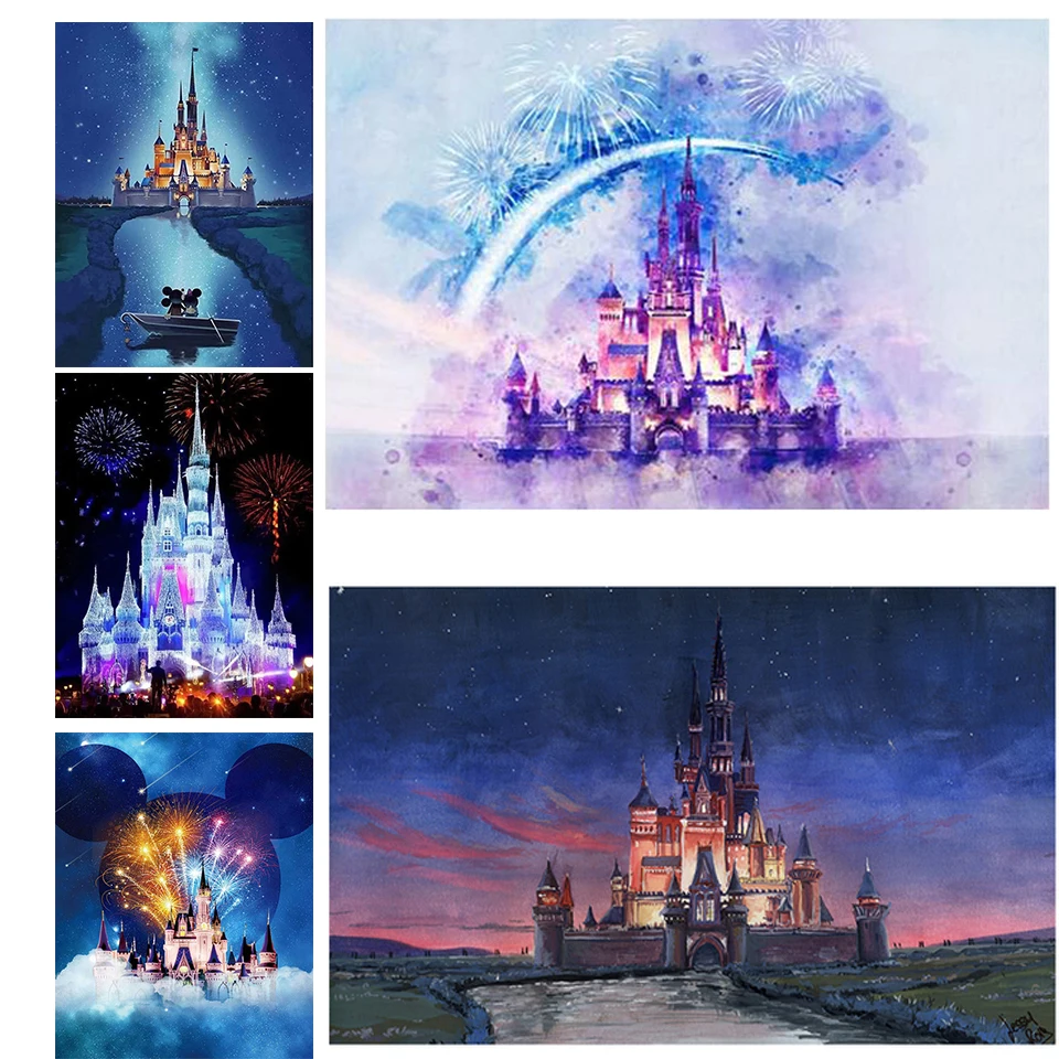 Pittura Diamante Disney Princess Castle Diamond Mosaic Set Bambini Hobby Art Cartoon Castle Round Ricamo Room Wall Decor