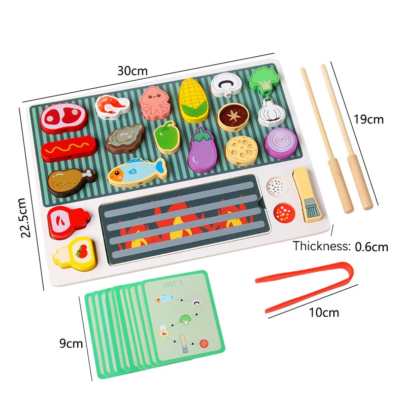 Children Simulated Barbecue Toy Set Kids Wooden Simulation Food Barbecue Cooking Toys Parent-Child Interaction Play House Toys 5