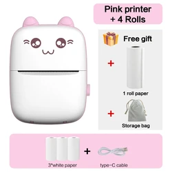 Compact Wireless Bluetooth Thermal Printer - 200dpi, Portable Label & Photo Printer with USB Charging (Pinkp Printer 4Rolls)
