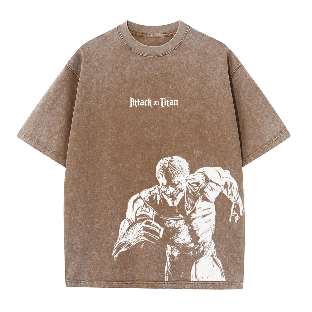 Men Washed Anime Attack On Titan T-Shirt Hip Hop Streetwear Graphic Print Oversize Tshirt Short Sleeve Cotton Loose Vintage Tops 12