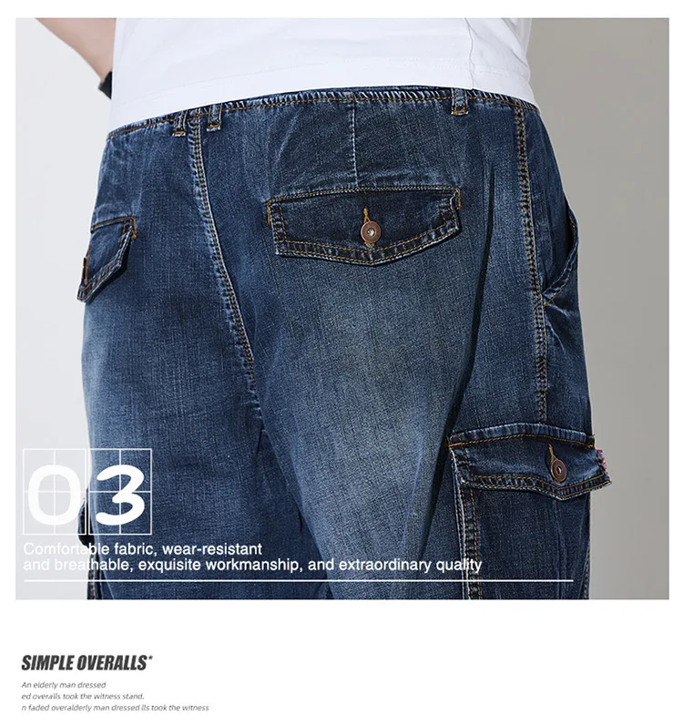 Summer five-minute trousers men's loose large size denim shorts multi-pocketed trousers tide workwear breeches 48 46 8xl 7xl