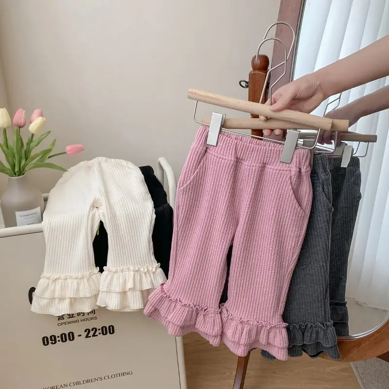 

Girls' Plush Bottomed Pants Versatile Autumn and Winter Pants Cotton Pit Pants Flared Pants Worn Outside