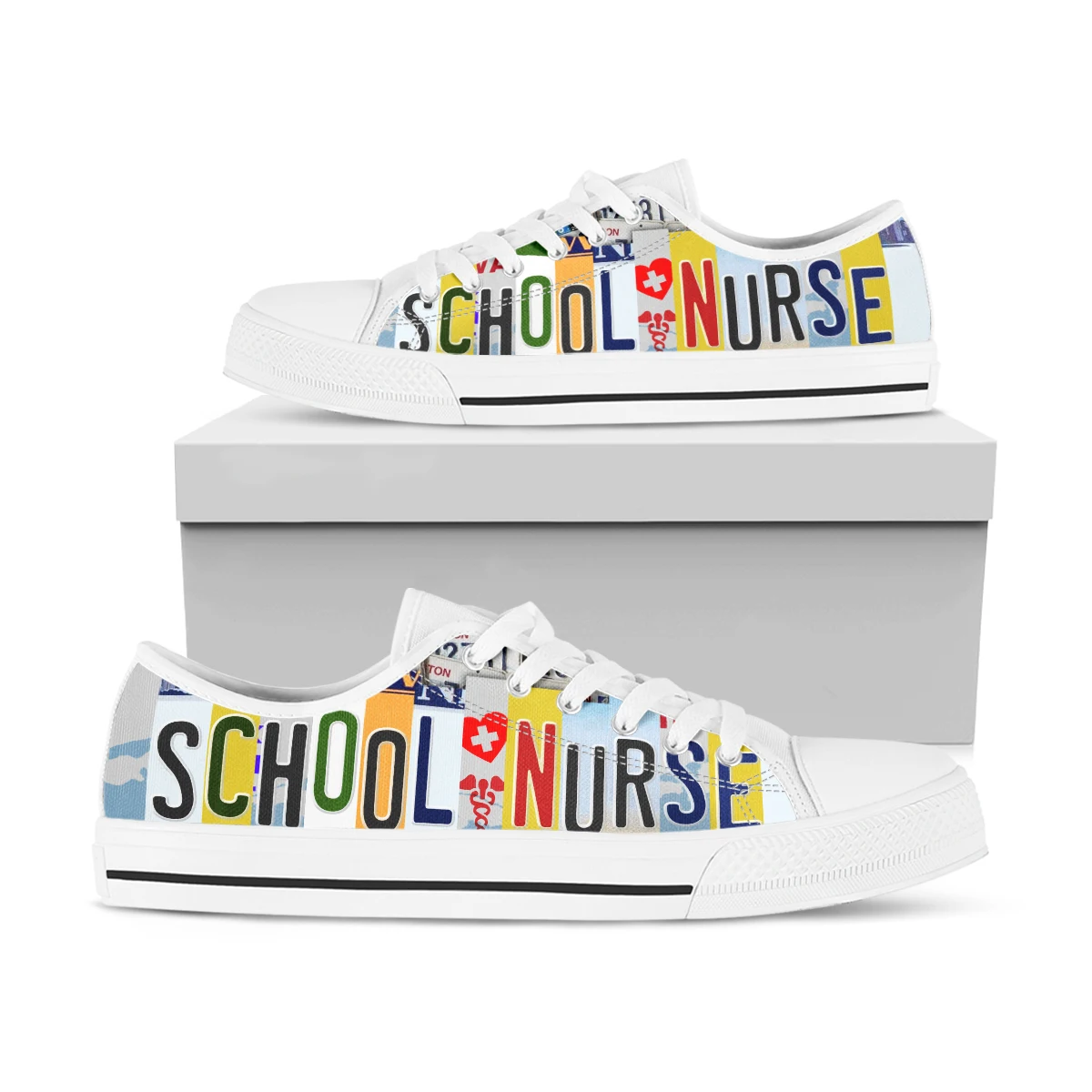 License Plate School Nurse Autume New Sneakers For Girls Students Casual Shoes Low Top White Sole Canvas Shoes