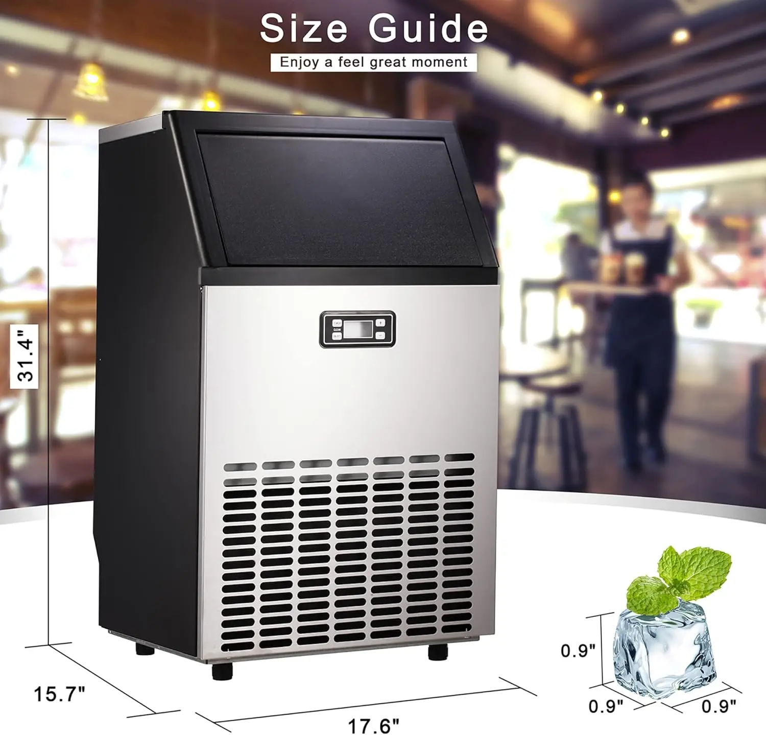 Ice Maker, 100Lbs/Day, Stainless Steel Ice Machine with 48 Lbs Capacity, Ideal for Restaurant, Bars, Home 2