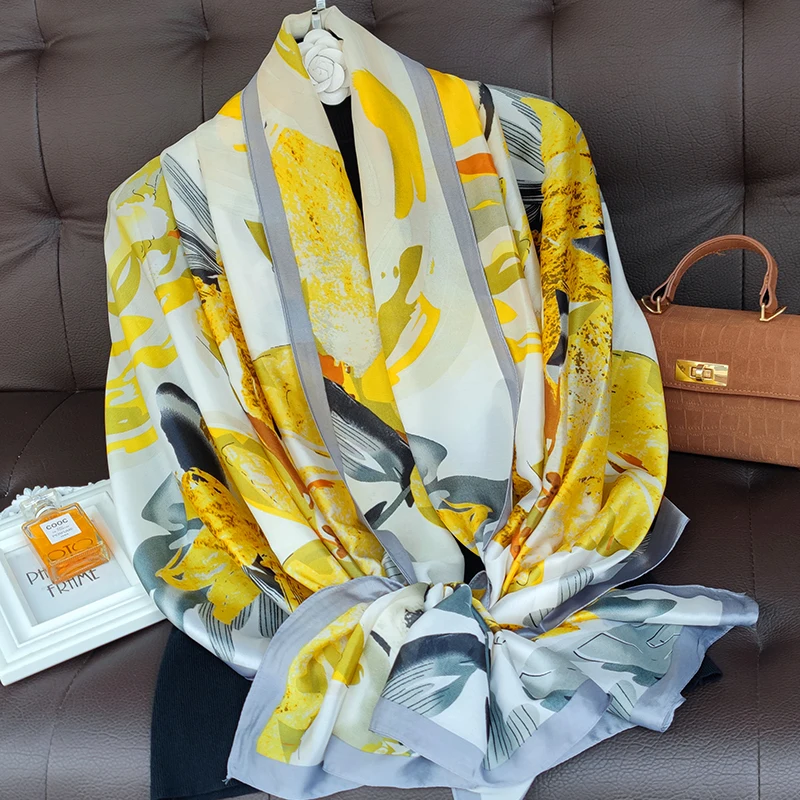 

Роскошный брендовый женский шарф 180*90 см, Летняя шелковая шаль, мягкая женская накидка для офиса, европейская дизайнерская пляжная бандана, платок, глушитель