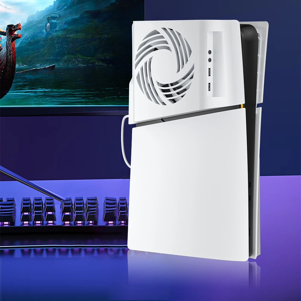 Cooling Fan with RGB Light Console Side Temperature Control Cooling Fan Side-Mounted for PlayStation 5 Slim Console