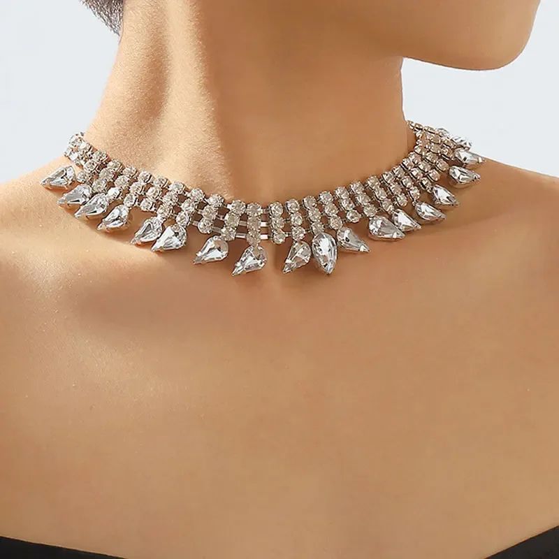 Multi-layered Water Drop Women's Necklace Full of Rhinestones Gorgeous Fashion Banquet Exaggerated Necklace For Woman Jewelry