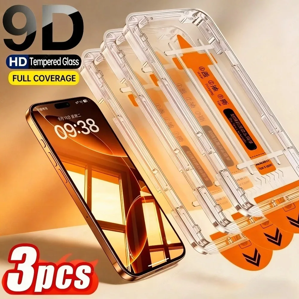 3 Pezzi Vetro Temperato a Copertura Totale per iPhone 17 16 15 14 Pro Max 17e 16 15 Plus Air 13 12 11 Pro Protezione con Installazione One-Click