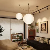 Nordic Wabi Sabi Wind Round Rice Paper Led Pendant Lights Living Dining Room Bedroom Loft Restaurant Bar Home Decor Chandelier 1