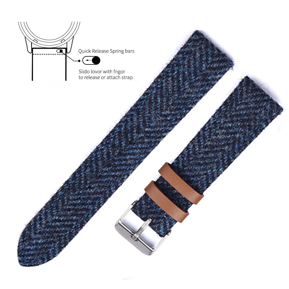 Elegant Woven Wool & Leather Watch Band - Stylish Replacement Strap
