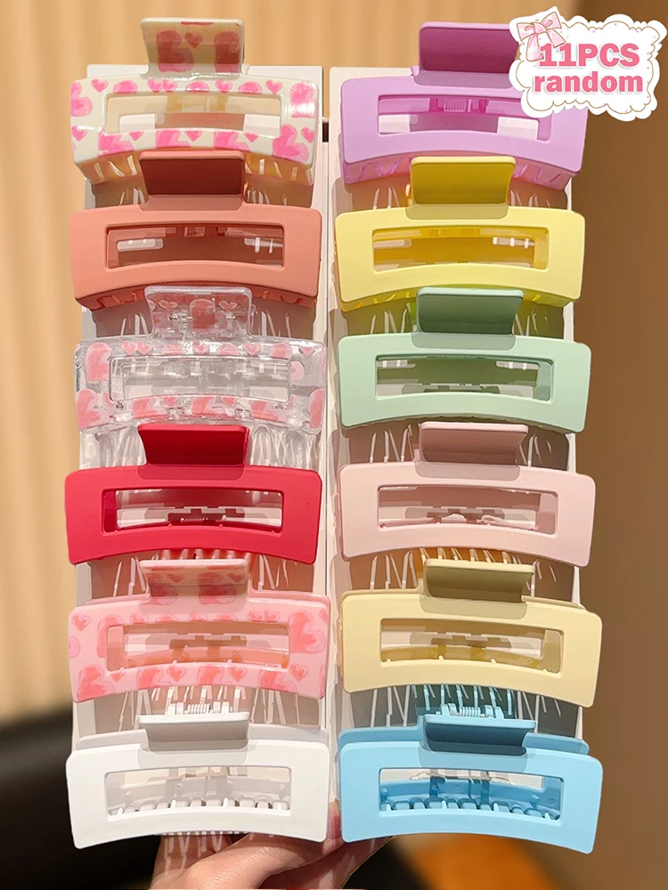 11-teiliges Set Niedliche Y2K Rechteckige Haarklammern für Frauen Dopamin-Herz-Print Minimalistische Ästhetik Tägliche Casual Haaraccessoires – Detail 1
