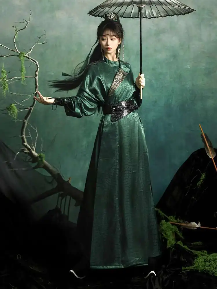 Hanfu Tang System Round Neck Robe Cloak Fairyism Guofeng Flowing Daily Cloak Wristband Cos Cosplay Cummerbund Green