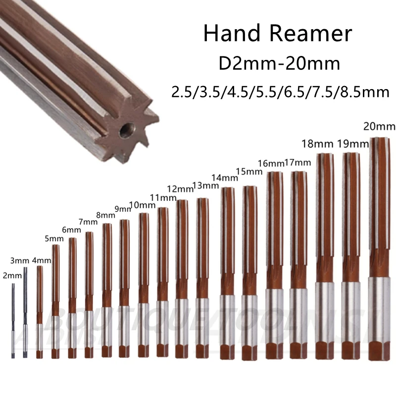 Hand Reamer D2-20mm 2.5/3.5/4.5/5.5/6.5/7.5/8.5mm 5/7/10/17pcs CNC Tool Precision H8 Straight-shank Metal Expansion Reamers