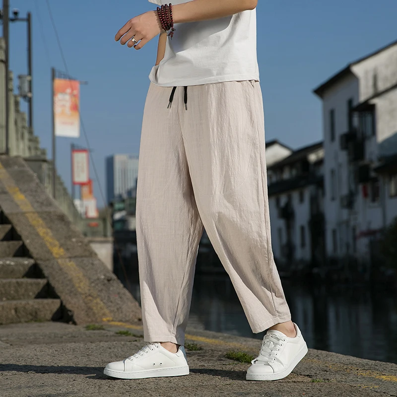 De Lino Hombre Pantalones Caballero Verano Pantalon Fresco Verano