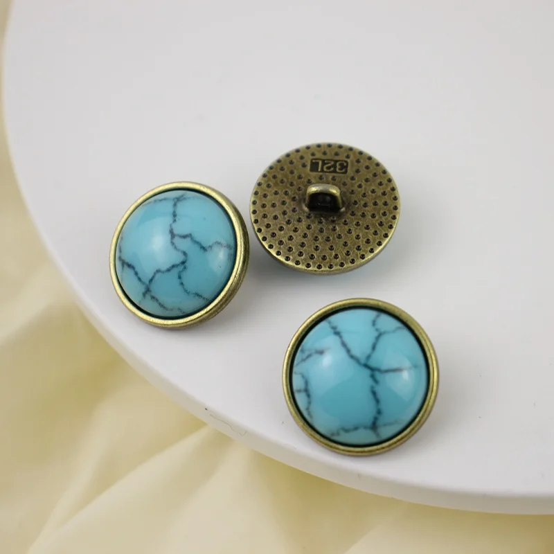 모조 터키석 금속 단추 레트로 셔츠 스웨터 오픈 가디건 코트 슈트 스커트 장식 단추 고정 장치 바느질 액세서리