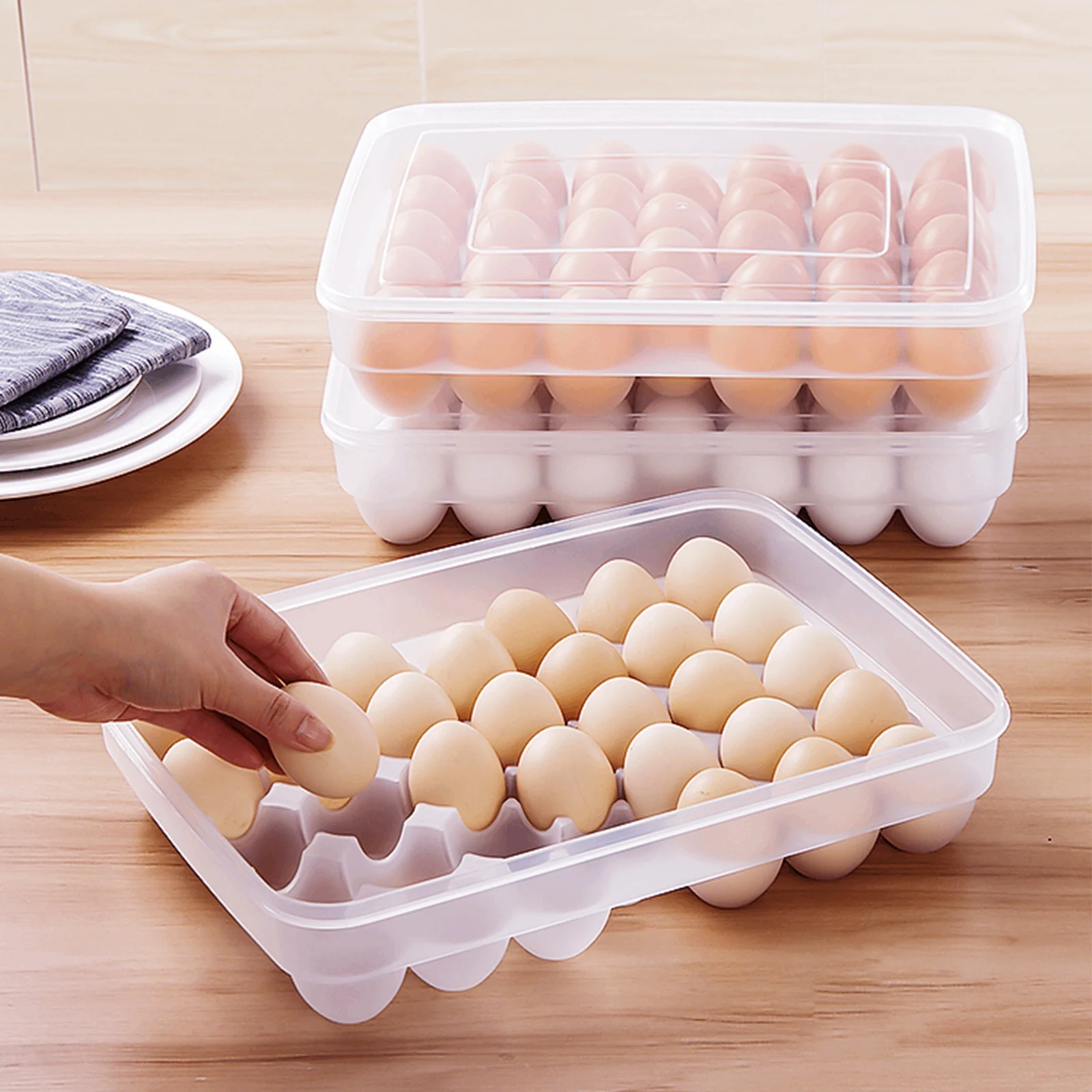 Egg Container With Cover Kitchen Storag 34 Grid Egg Drawer Fridge Egg Tray Kitchen Countertop Anti-Fall Egg Storage Box 3