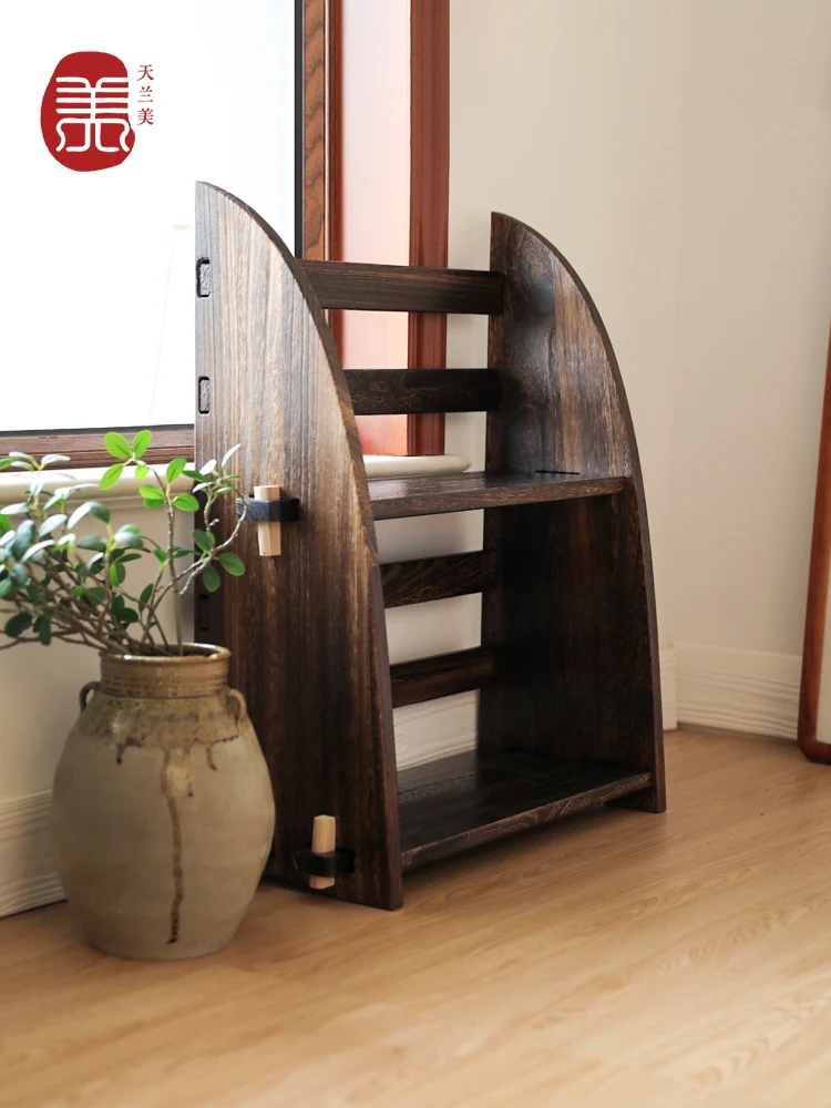 Solid wood floor multi column book and newspaper rack magazine and newspaper storage rack household assembly living room