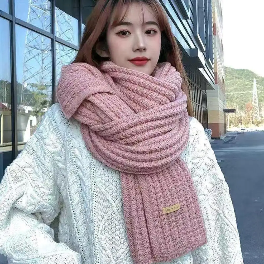 1Pc Solid Color Wool Scarf Female Korean Version Cute Girl Autumn Winter Thick Warm Knit Neck