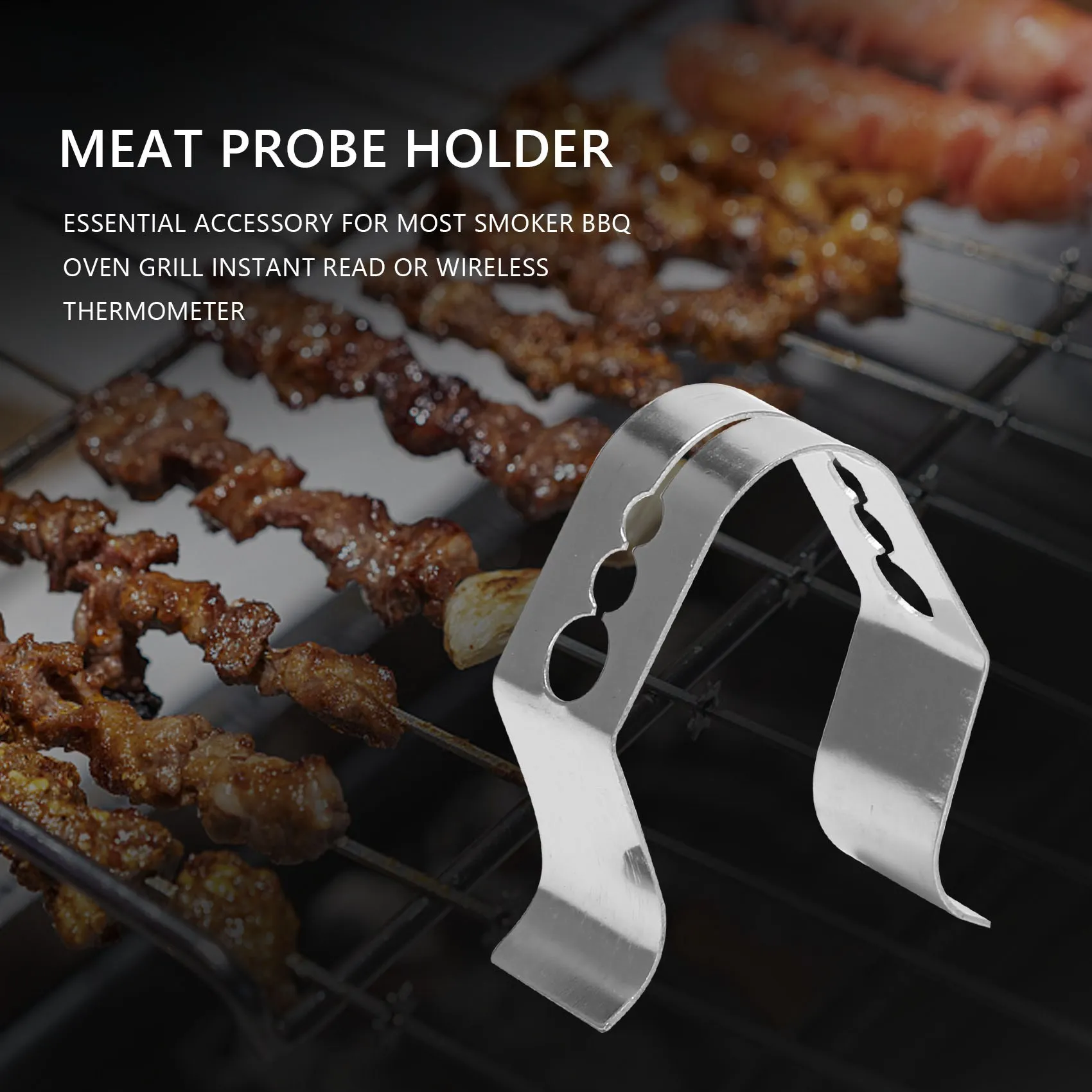 Universal A Style Meat Thermometer Probe Clip Holder Ambient Temperature Readings BBQ Smoker Oven Grill Set of 2 bbq grilling accessories