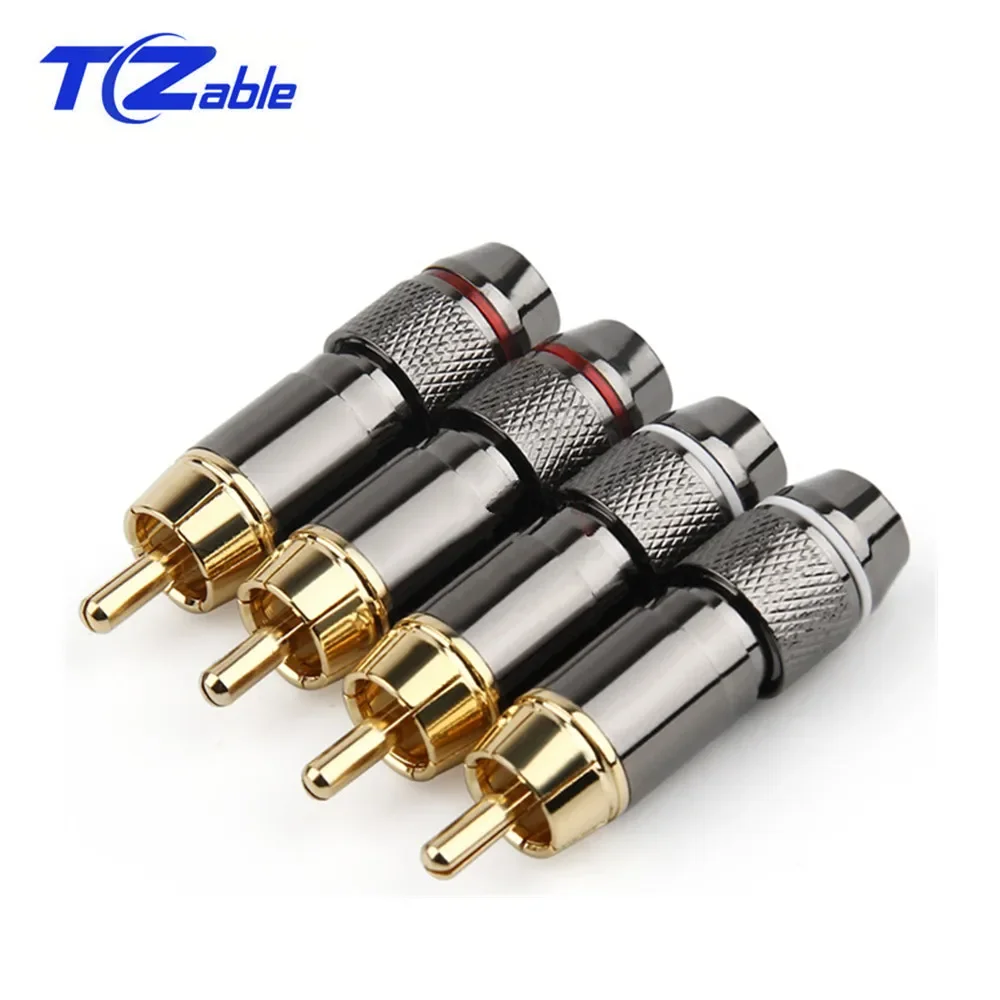 Banhado a ouro Conectores de Áudio RCA, Lotus Cabeça Vídeo Suporte Cabo, macho Plug Adapter, Soldado AUX, Hi Fi Cabos, 6mm