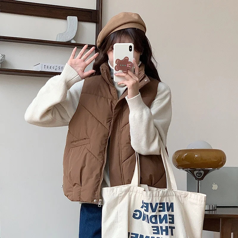 Vest Women's Winter Outerwear New Loose Thickened Warm Bread Clothing Stand Collar Sleeveless Waistcoat Cotton Jacket