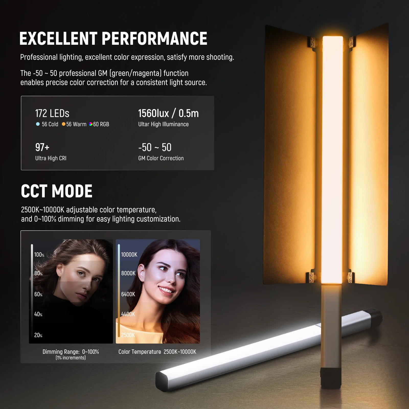 NEEWER CL124 II RGB 핸드헬드 LED 라이트 스틱 비디오 라이트 지팡이, 앱 제어, 3200mAh 배터리, 360 ° 풀 컬러 튜브 조명