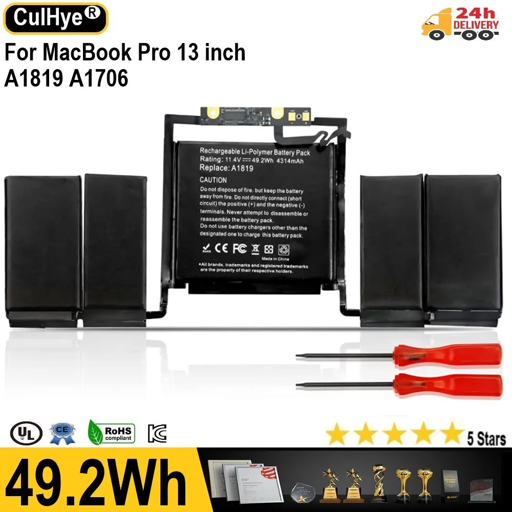 Batteria 11.4V A1819 Per Apple Macbook Pro Touch Bar Da 13 Pollici A1706 Fine 2016 Metà 2017 Emc 3071 Emc 3163 Mlh12Ll/A Mpxv2Ll/A