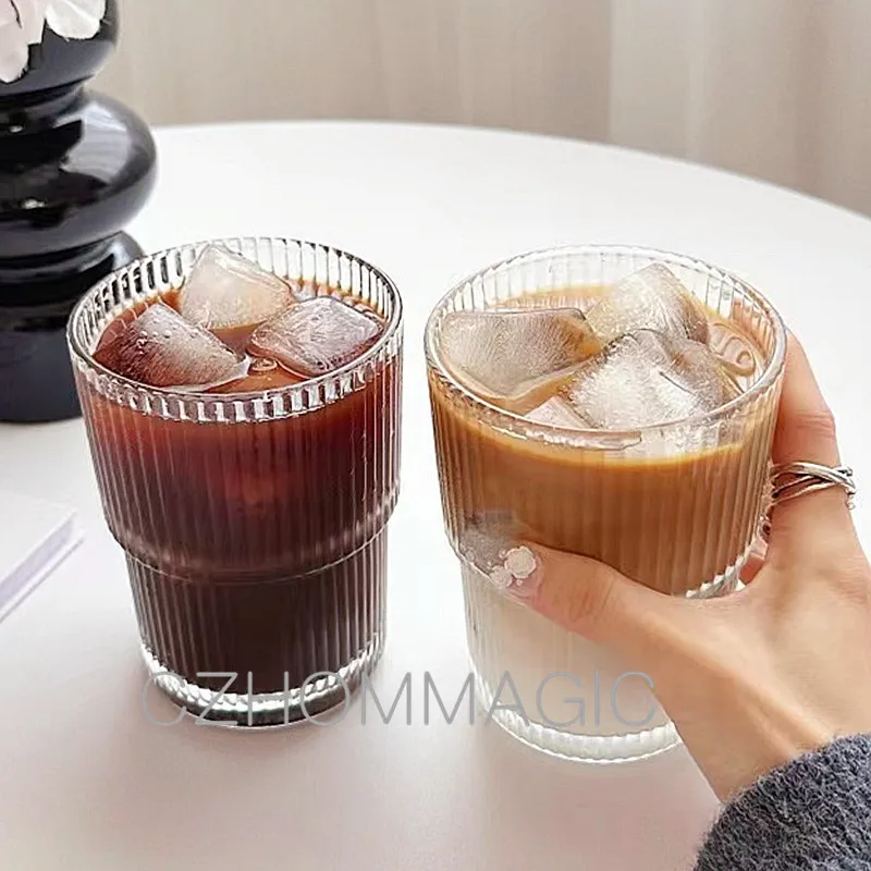 Vertical Texture Transparent Glass Cup Vertical Striped Glass Cup Latte  Coffee Cup Household Water Cup - Temu