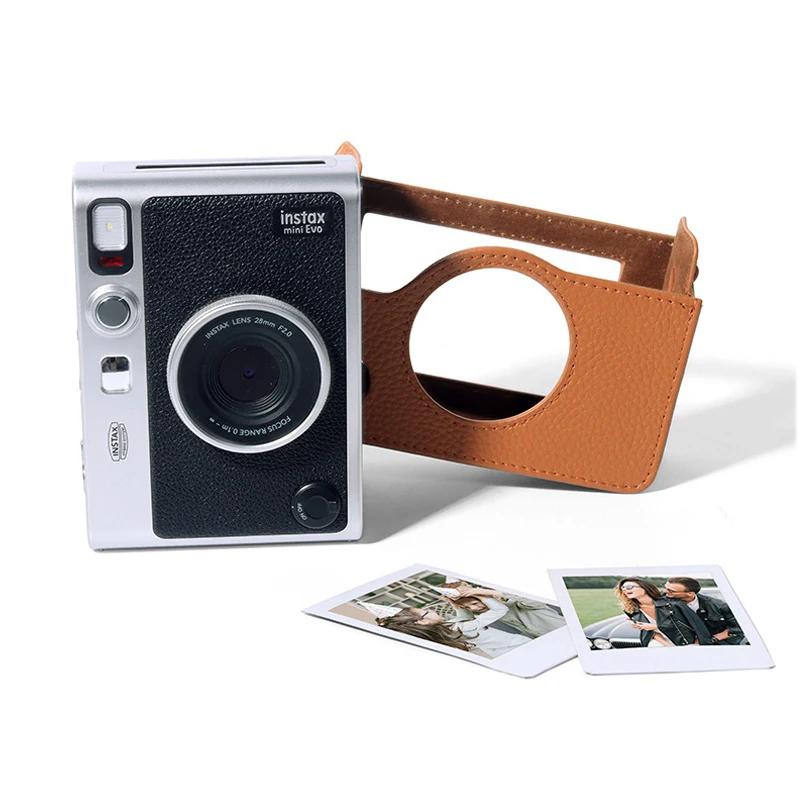 Genuine Retro Leather Case for Fujifilm Instax Mini EVO Instant Camera Storage Bag Soft Protective Shell with Shoulder Strap