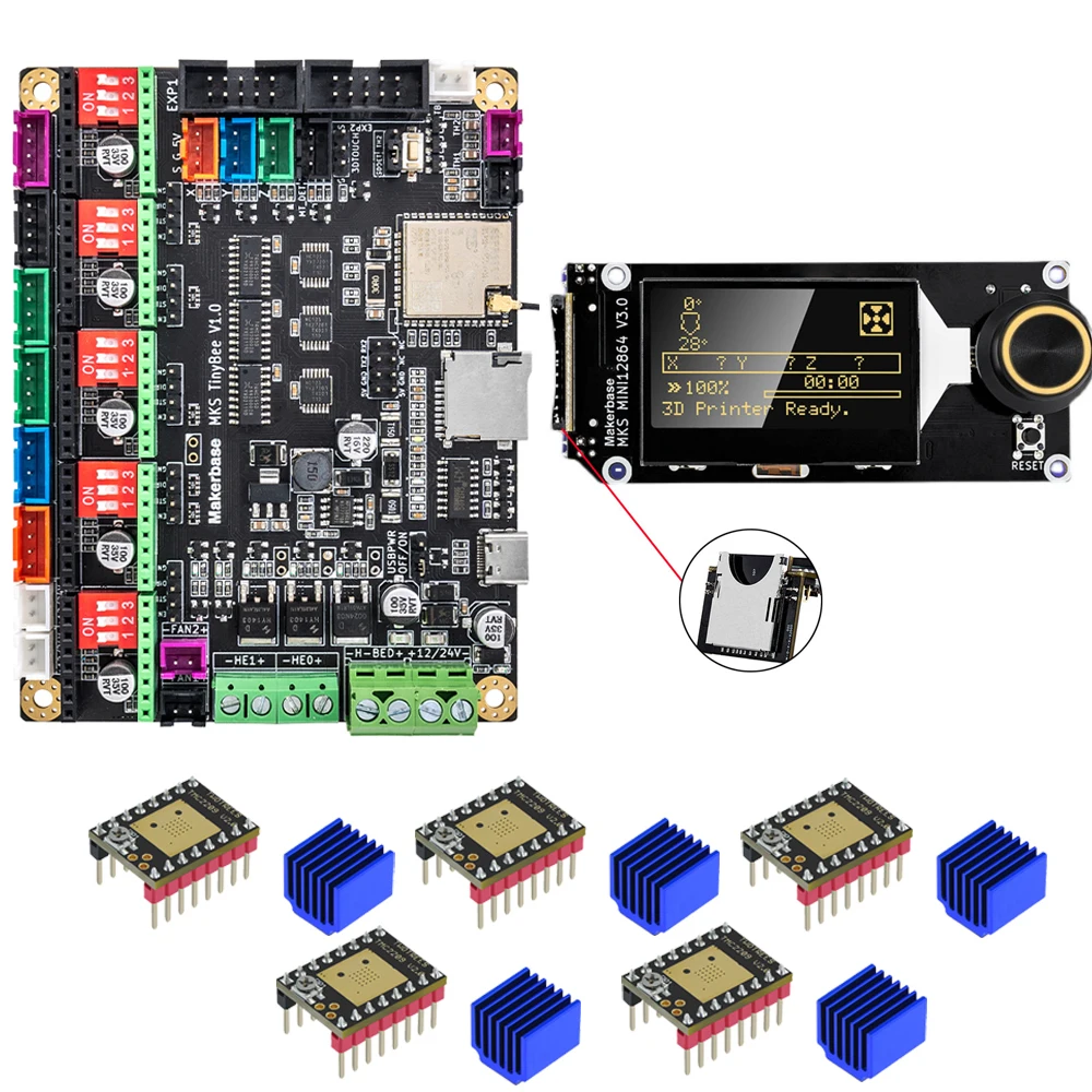 Placa de Controle Motherboard para Impressora 3d Mks Tinybee Esp32 Fit Mini12864 3d Touch Controle Wifi Compatível com A4988 Driver Tmc2209