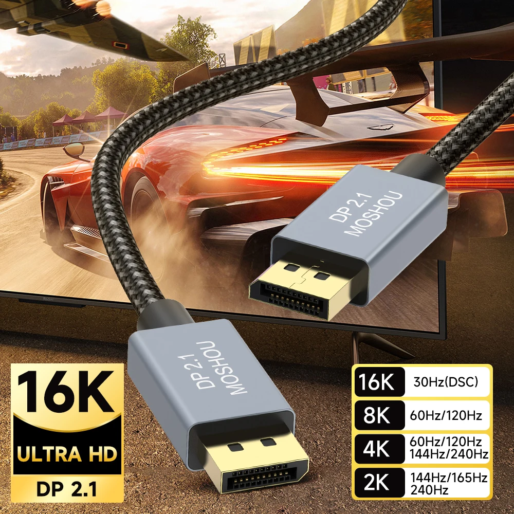 MOSHOU 게이밍 모니터용 디스플레이 포트 2.1 코드, DP 2.1 디스플레이 포트 2.1 케이블, 80Gbps 16K @ 60Hz 8K @ 60Hz FreeSync G-Sync HDR10 MOSHOU 게이밍 모니터용 디스플레이 포트 2.1 코드, DP 2.1 디스플레이 포트 2.1 케이블, 80Gbps 16K @ 60Hz 8K @ 60Hz FreeSync G-Sync HDR10